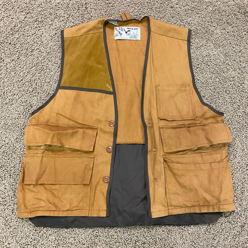 Vintage 80’s Duck Bay duck khaki hunting vest Medium shell pockets game pouch